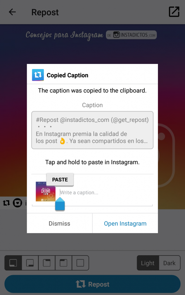Repostear en Instagram