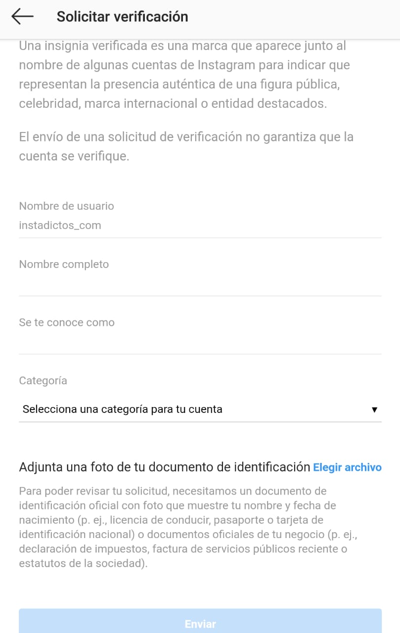 aprobar verificación simbolo cuenta de Instagram