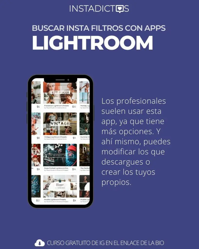 buscar insta filtros con apps LIGHTROOM