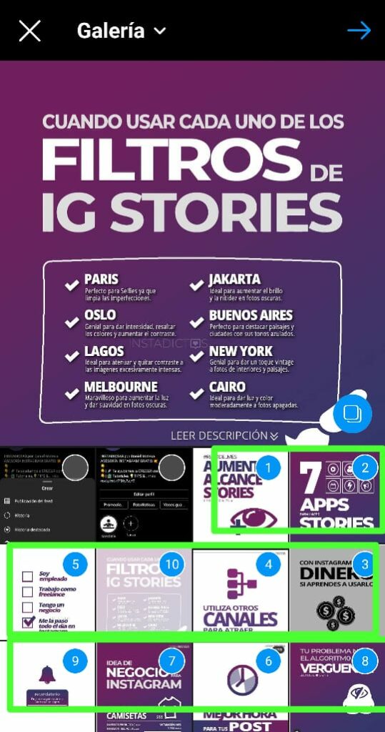Medidas de los carruseles par Instagram