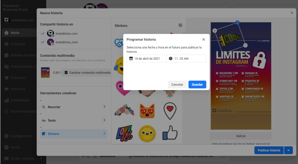 programar stories Instagram