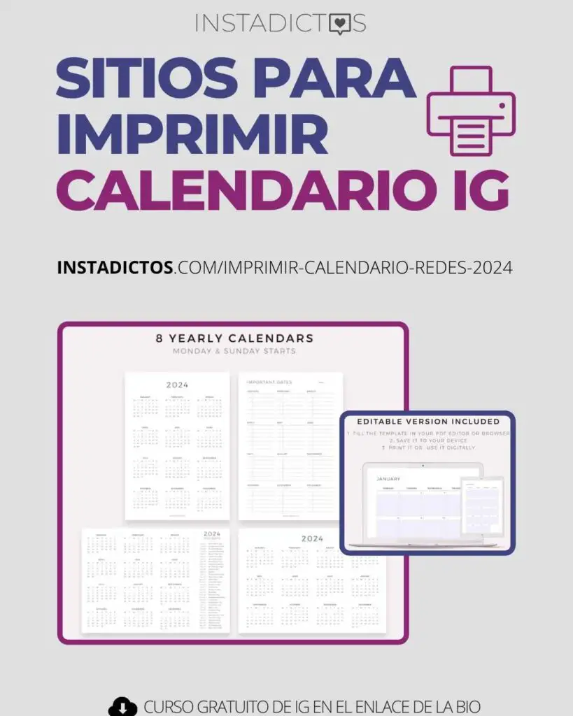 Sitios donde imprimir calendario de IG
